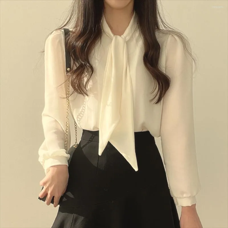 Women's Blouses HziriP Women Work Wear Shirts L-4XL Bow Lace-Up Fashion Spring 2023 Elegant Bottom Formal Full Sleeves Office Lady Tops