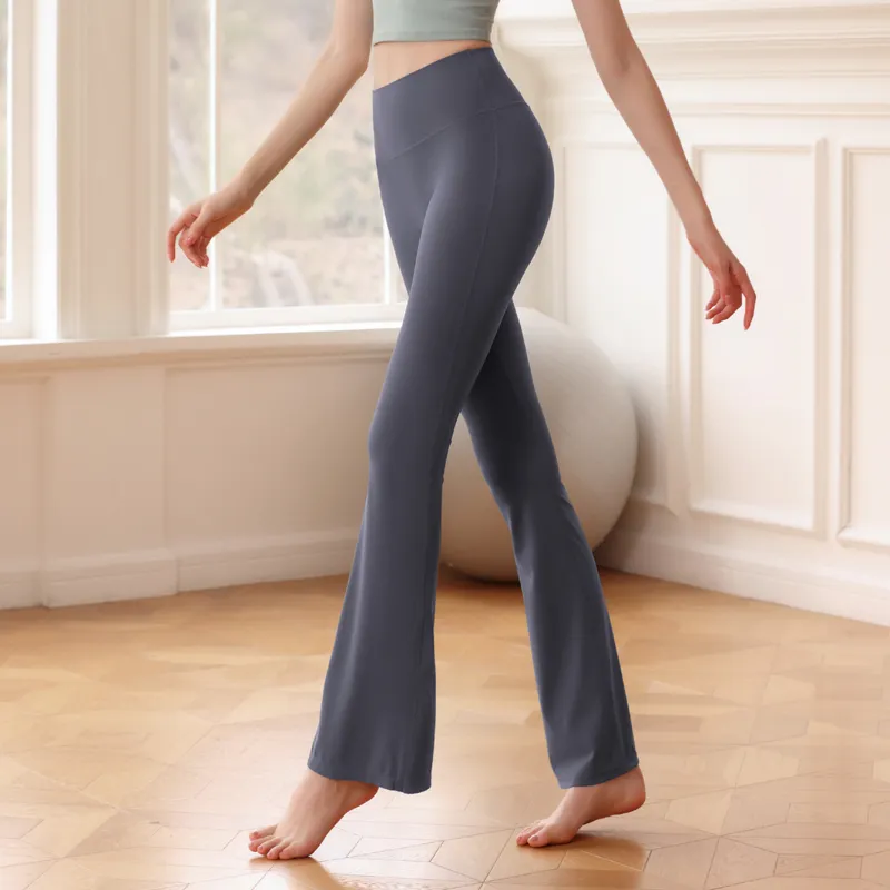 LL-UU8 Women`s Pants Yoga Outfits Trousers High Waist Loose Excerise Sport Gym Running Bell-Bottomed Long Pant Elastic Waist