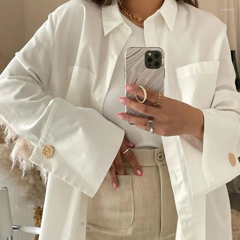 Damen Blusen Frühling 2023 Damen Weiß Button Up Shirt Cardigan Tops Fashion Umlegekragen Langarm Business Bluse Damen Büro