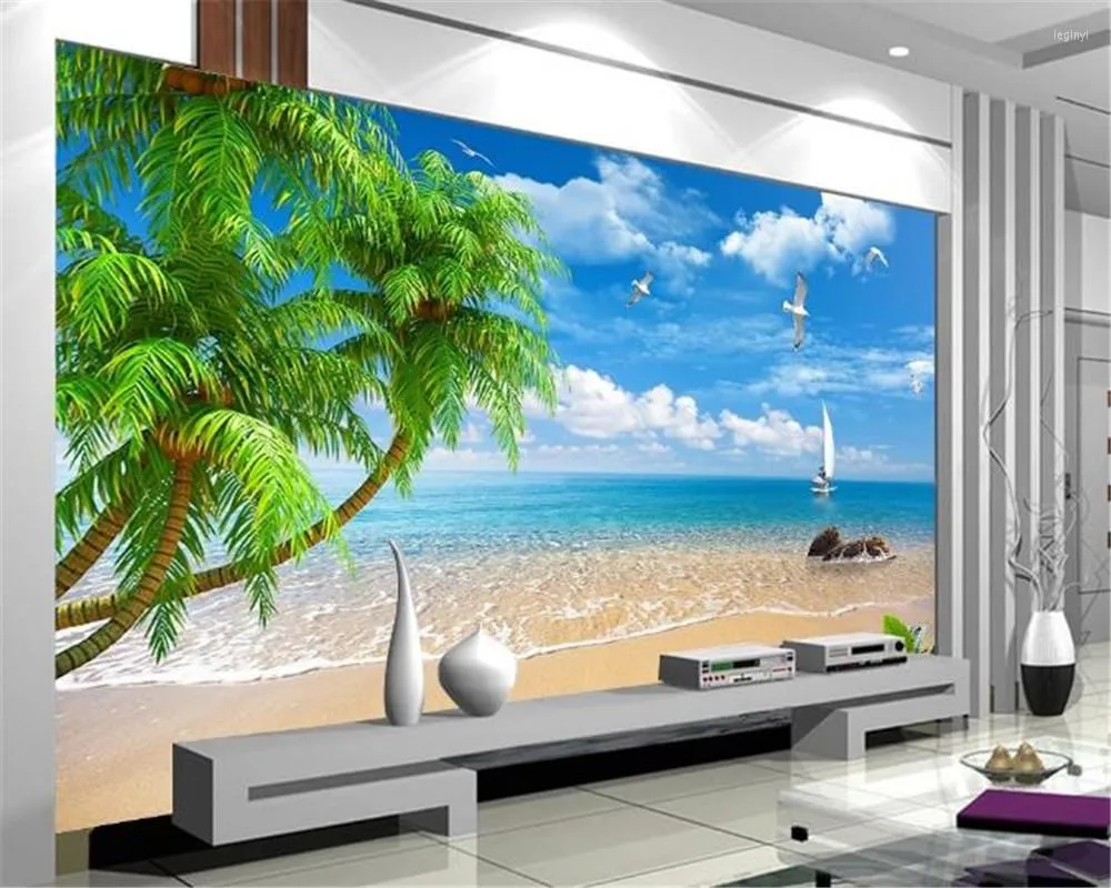 Wallpapers 3d Wallpaper For Kitchen Coconut Sailboat Maldives Seascape Digital Printing HD Decorative Beautiful