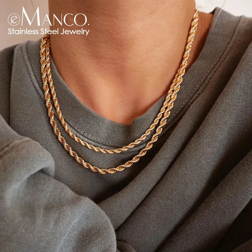 Pendant Necklaces e Manco 3 4MM 316L Rope Chain Necklace Stainless Steel Never Fade Waterproof Choker Men Women Jewelry Gold Color Chains Gif 231118