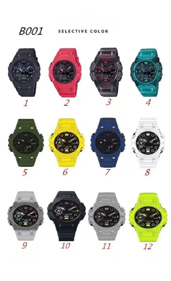 Sports Digital Quartz Unissex GA-B001C Original Shock Watch World Time World Função completa Série de carvalhos à prova d'água LED