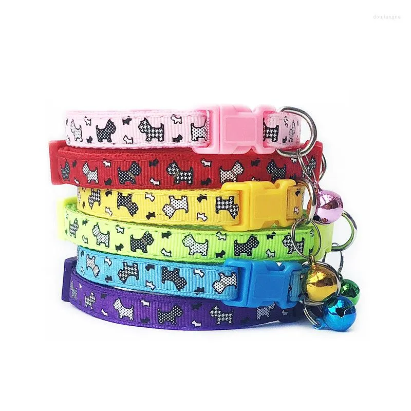 Hundhalsar 6 färger Ankomst söt mode nylon husdjurskatt med klockor halsband valp kattunge för små hundkatter