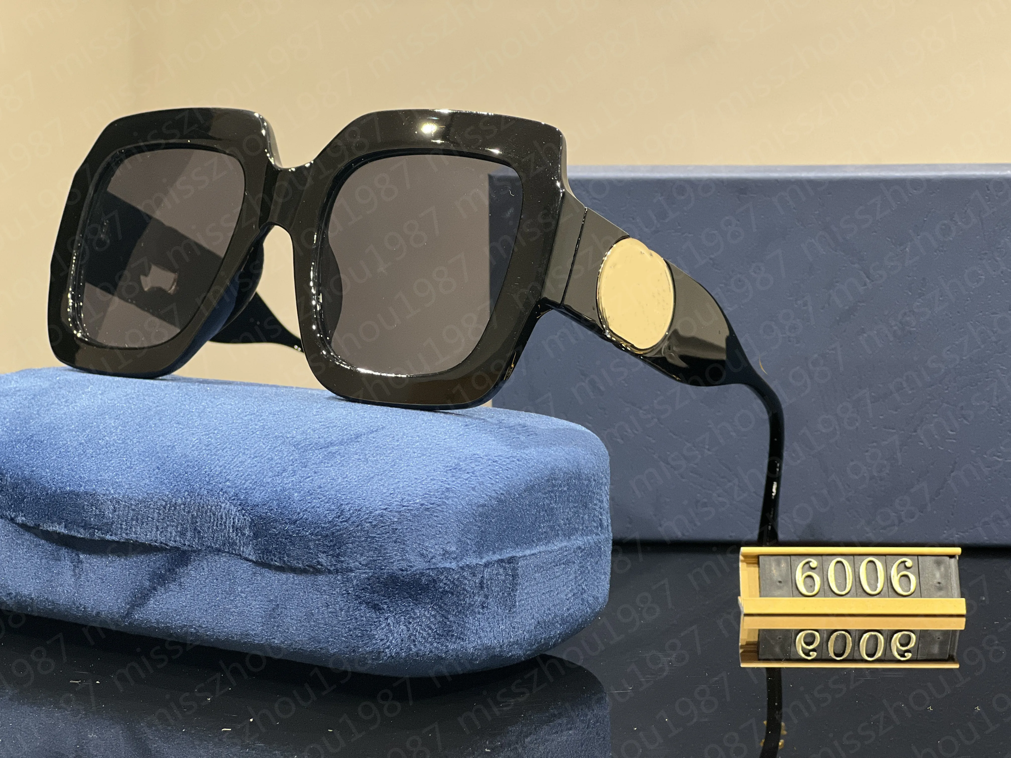 6006S 008 54 mm överdimensionerade fyrkantiga svarta solglasögon för kvinnor Nya med taggar låda Blandad färg Glittrande Gradient Överdimensionerade fyrkantiga solglasögon