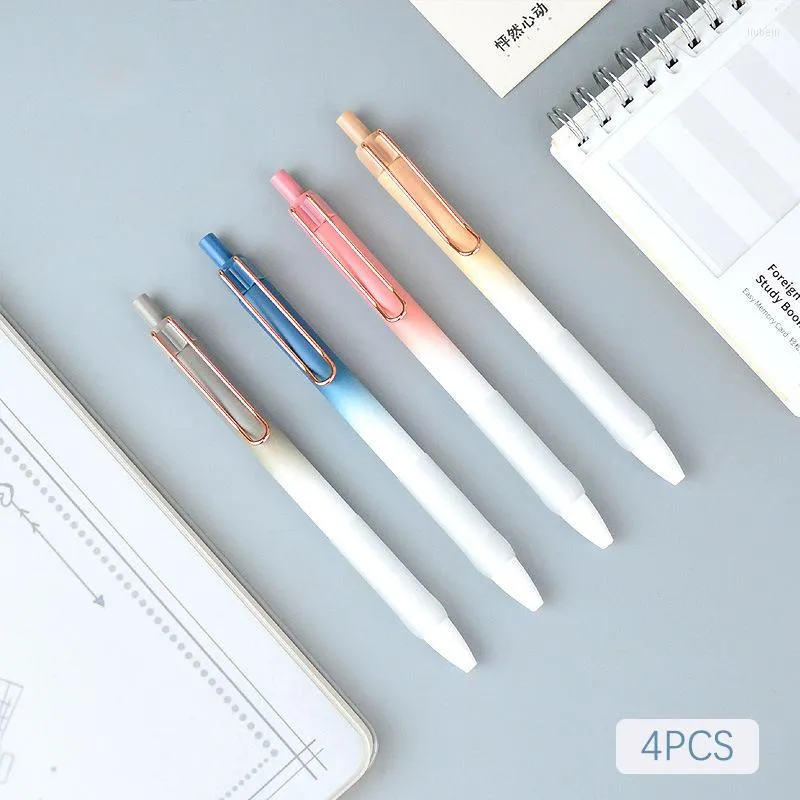 4Pcs/Set Black Ink ST Nib Gradient Press Gel Pen 0.5mm Retractable Good-looking Student Exam Stationery Office Writing