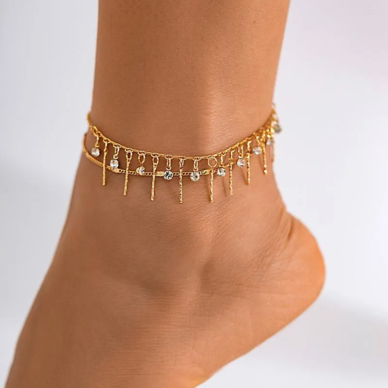 Enklets Ingemark Vintage Boho Rhinestone Tassel hanger Anklet For Women Summer Beach Barefoot Foot enkelbeugels sieraden