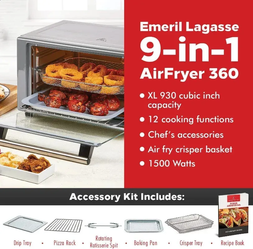 Przybory kuchenne Emeril Lagasse Power Air Fryer 360 lepsze niż konwekcja piekarnik piekarnik piecz Broil 231118