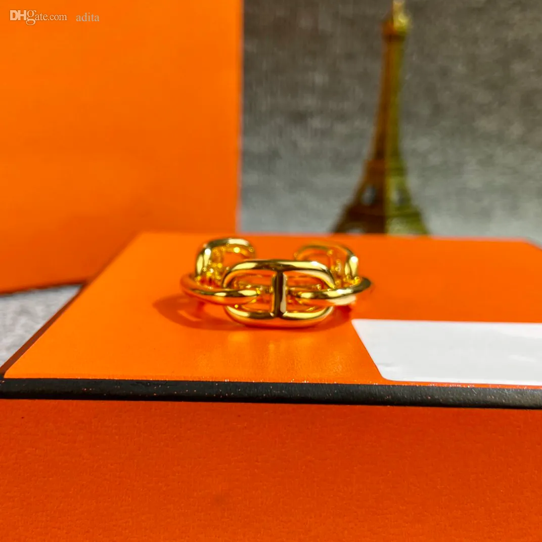 Цепочка D Ancre Enchainee Ring H для женщины-дизайнерской пары золотой золотой 18-километровый размер 6-8 T0P Высокий счетчик