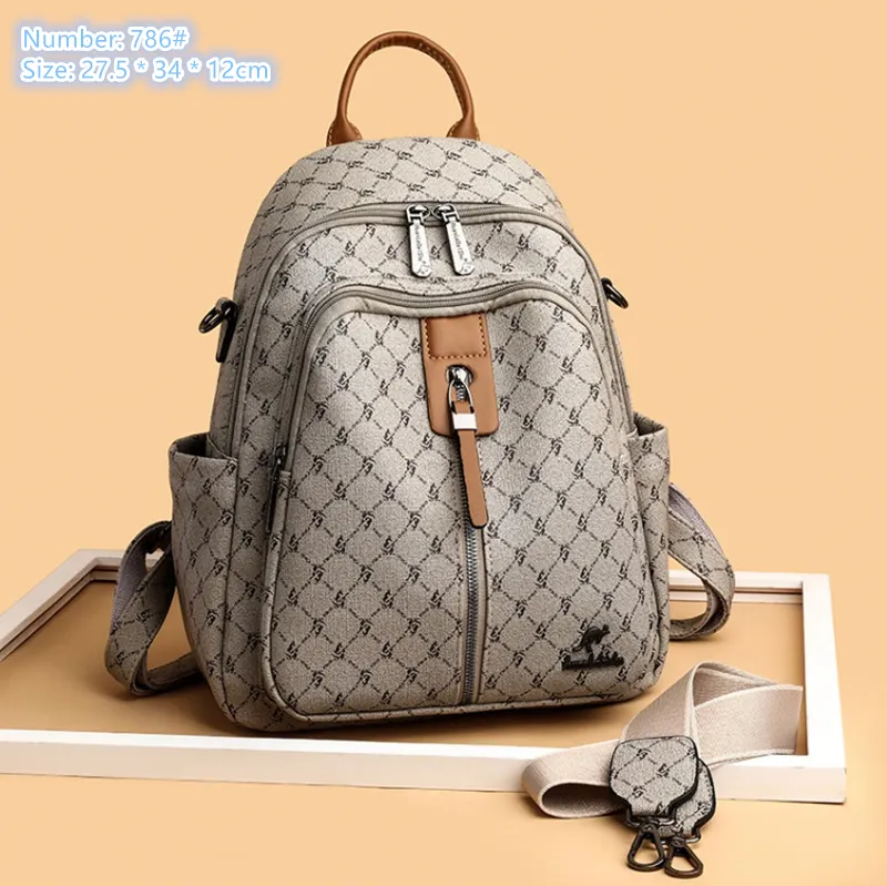 Factory wholesale ladies shoulder bag 3 colors street popular printed backpack thickened leather fashion handbag zipper decoration outdoor leisure backpacks