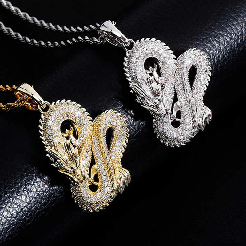 Wolf Tide Jewelry Style chinois True Dragon Pendant Collier Full Cumbic Zirconia Animal Iced Out Real Gold Electroplated personnalisé Hip Hop Colliers Colliers Collier Gift