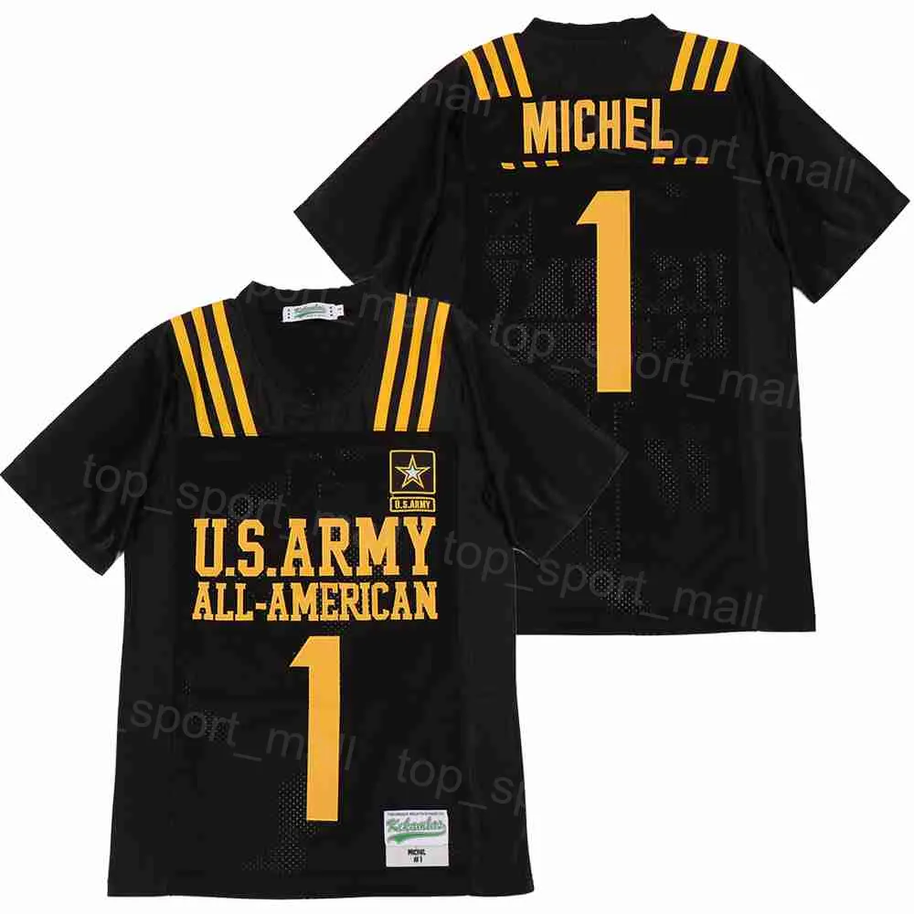 High School Football Military 1 Michel Jersey US Army All-American Moive Breattable College All Ed Retro Team Black Pure Cotton Pullover