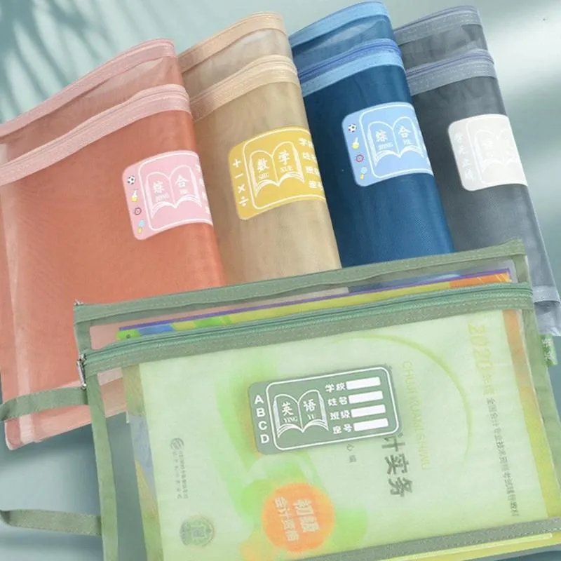 Bolsas de armazenamento Organizador de artigos de papelaria A4 Mesh Zipper Bag Book Pastas