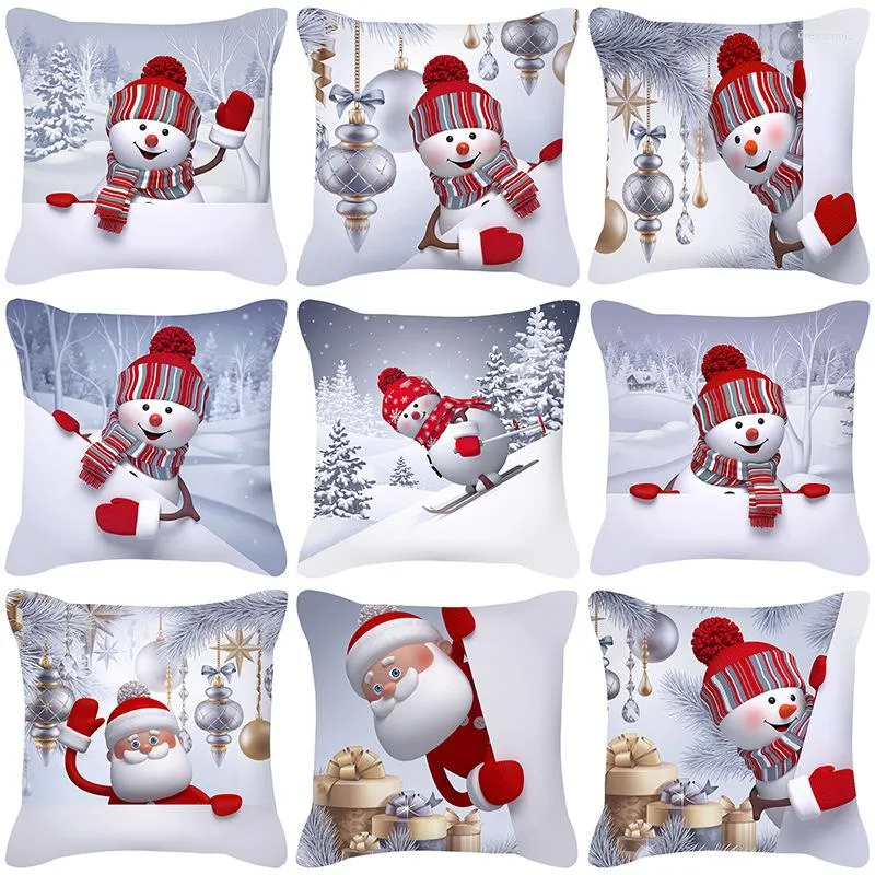 Kudde julpolyester kuddväskor söt tecknad snögubbe Santa Claus tryckfodral Xmas dekorativa kastkuddar