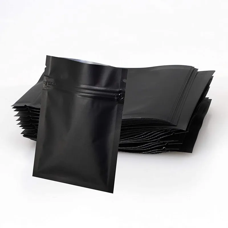 100 Pack 3x4 Inch Smell Proof Mylar Bags - Matte Black Resealable Foil Pouch For Storage