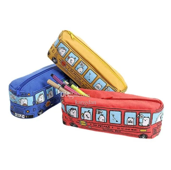 Canvas Pencil Case Bag Cartoon Bus Car Stationery Bag Cute Animals student Pencil Holder Pouch Bags Boys Girls pen organizer bag