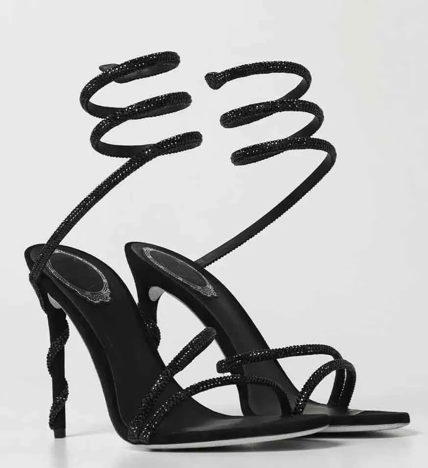 Stiletto hiel sandalen voor damesschoen Rene Caovilla Cleo kristal bezaaide slang stras schoenen luxe ontwerpers enkel wikkelmode 9,5 cm hoge hakken sandaal 35-43