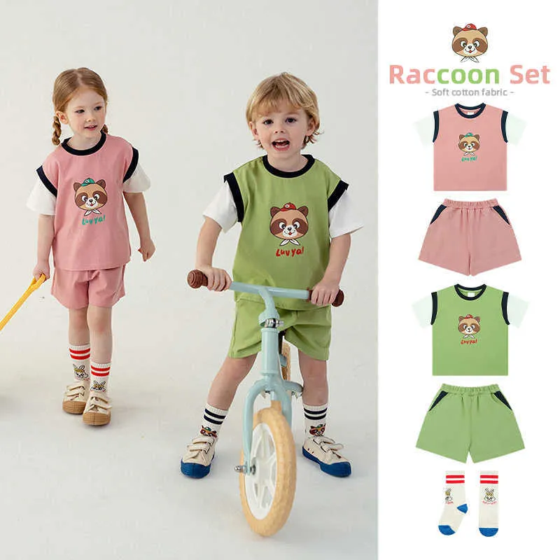 تي شيرتات ملابس الأطفال الكورية القمصان القصيرة لعام 2023new Summer PS Baby Boys Girls Short Suit Tee Suit Cloths 2 to 8years P230419