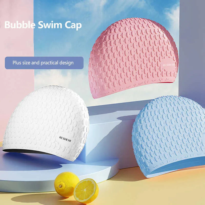 Swimming caps Silicone Swimming Cap Waterproof Summer Gel Ear Long Hair Protection Swim Pool Cap Elastic Swim Hat Diving Hat P230418