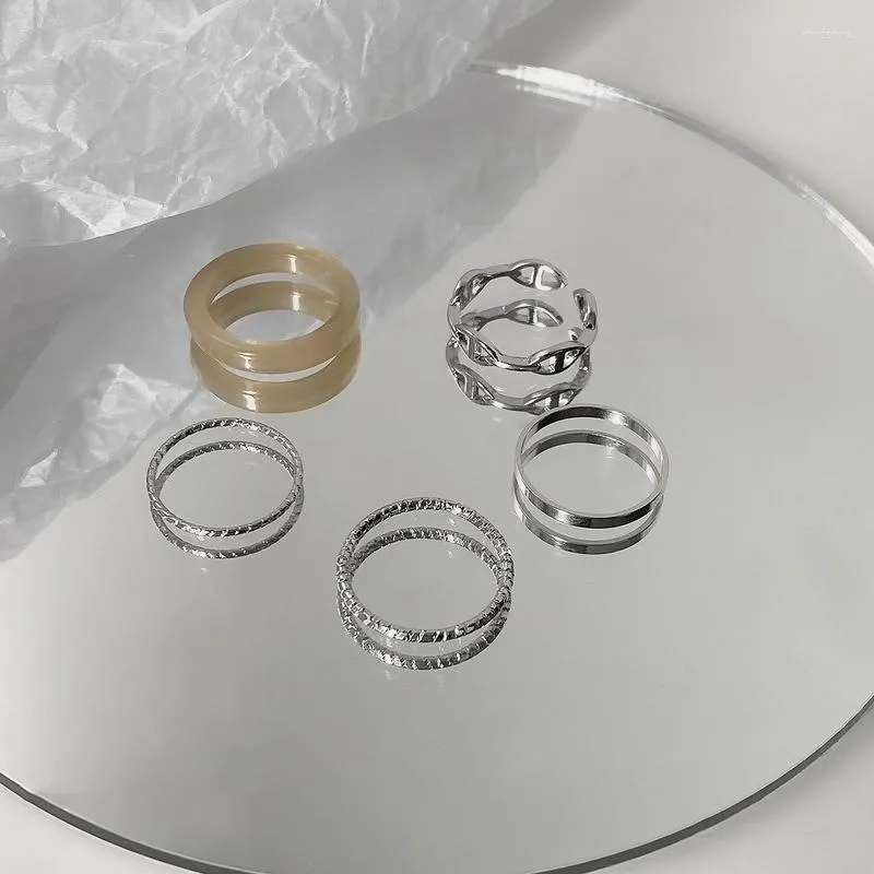 Pierścienie klastra vsnow stylowy garnitur srebrny kolor metalowy pierścień żywicy dla kobiet temperament pusty łańcuch nos nos palec biżuteria