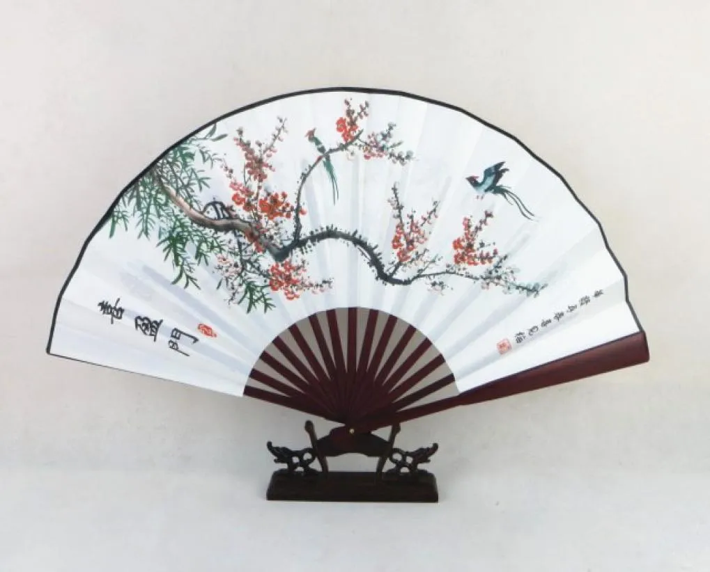 Vintage składany wentylator dłoni Tradycyjne rzemiosło dekoracyjne chińskie malowanie wentylatora wielki bambusowy jedwabny fan dla mężczyzn 1PCS2593862