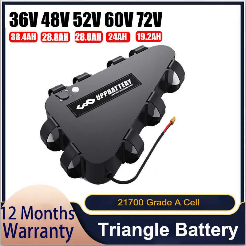 Batteria Triangle Ebike 21700 Cell 36V 38.4AH 48V 52V 28.8AH 60V 24AH 72V 19.2AH Batteria di grande capacità per Bafang500W 1000W 2000W