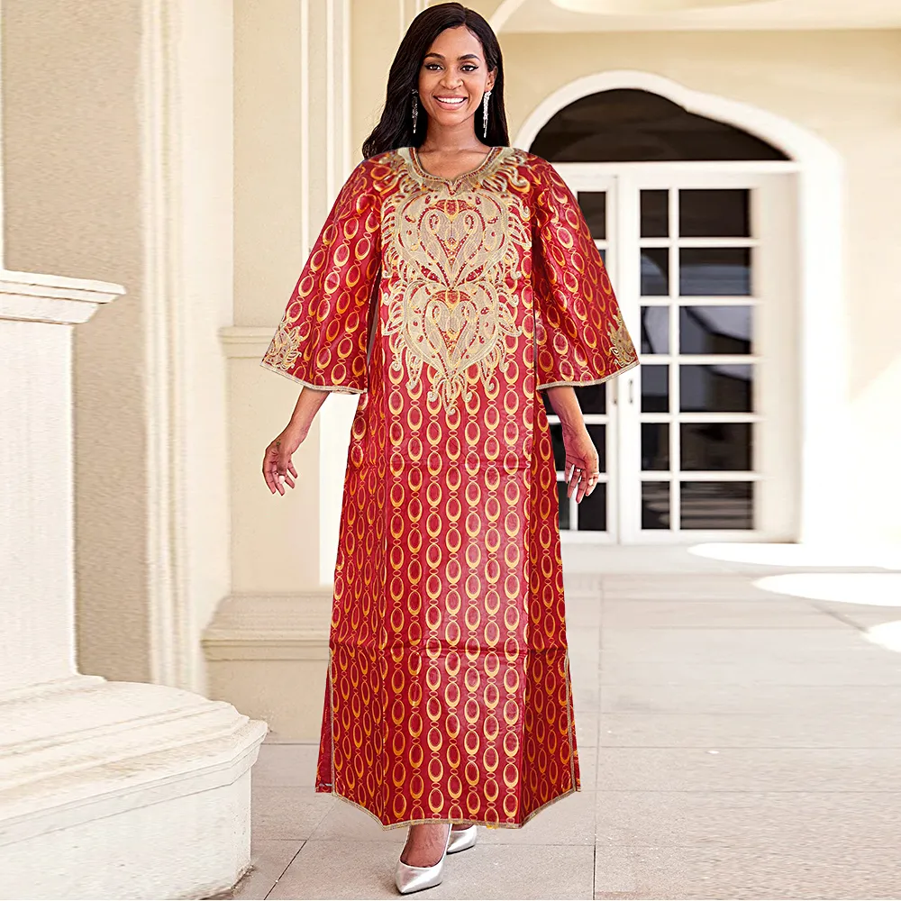 Vêtements ethniques MD 2023 Bazin Riche Dashiki Dashiki s'habillent des robes africaines traditionnelles pour les femmes Modèle de broderie avec des vêtements en Afrique du Sud 230419