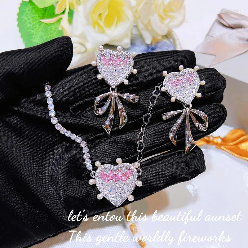 Halskette Ohrringe Set Mode Perle Herz Schmuck Elegant Bowknot Tropfen Romantisch MinimalistischAnhänger Für Frauen Hochzeit Verlobung