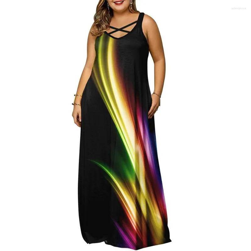 Plus size jurken dames zomer mouwloze losse maxi-jurk casual lang met zakken strandvakantie bloemen bohemien zonnejurk