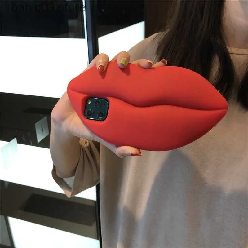 Mobiltelefonfodral 3D Big Mouth Sexy Kiss Red Lips Soft Silicone Telefonfodral för iPhone 12 11 Por Max XR XS Max 6 6S 7 8 Plus stötsäkert bakslag T230419
