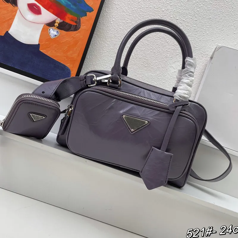 Wrinkled Leather Tote Bag - Casual Shoulder Bag with Multi