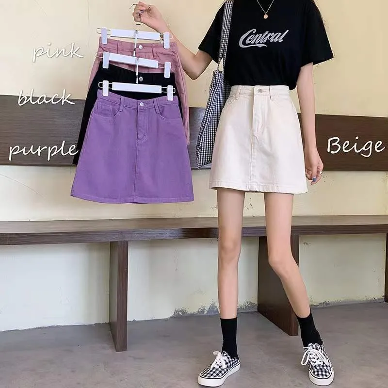 Skirts Jmprs Fashion Solid Demin Mini Skirt Women Summer Korean Causal Jean Short Female Y2k Purple Faldas Mujer 5xl 230419