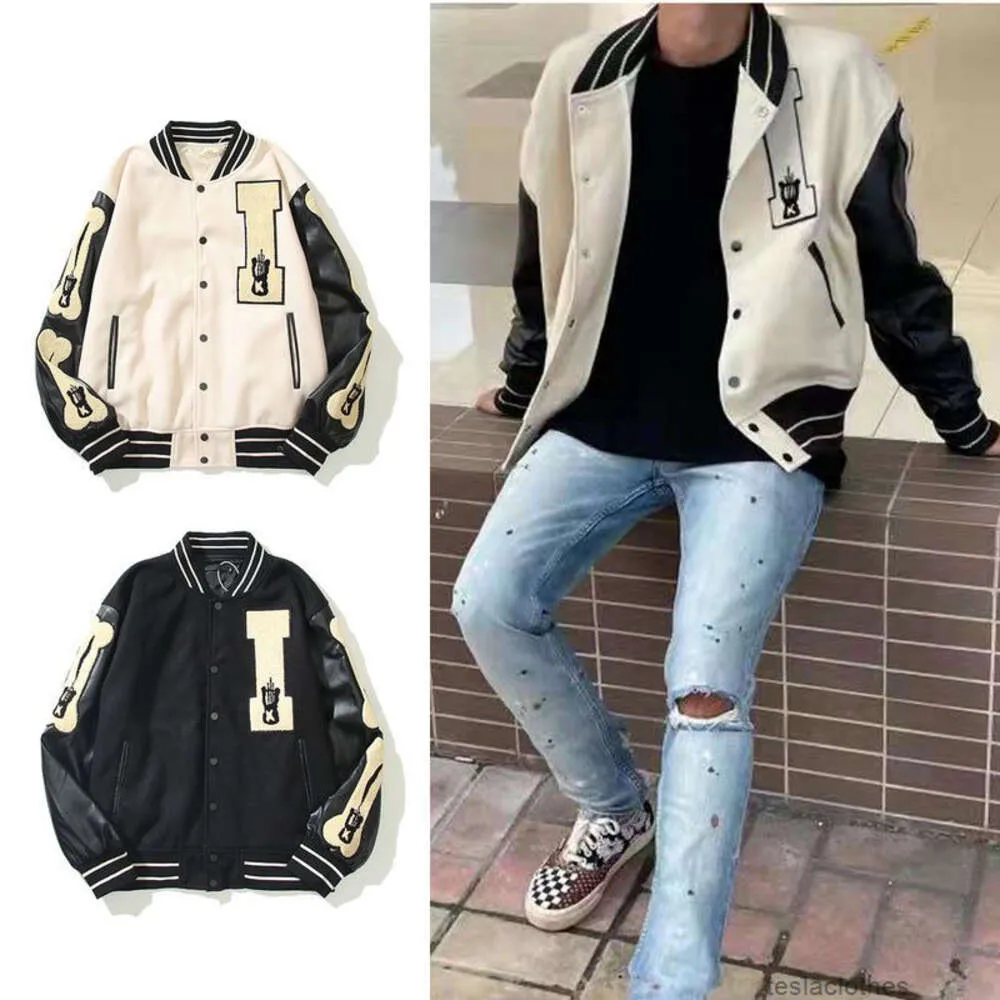 Designer Mens Jackets Fashion BR Coat Ytterkläder Kapital 22Aw Hirata Hiroshi Leather Sleeve Spliced ​​Bone Men's Women's Fleece Baseball Jacket