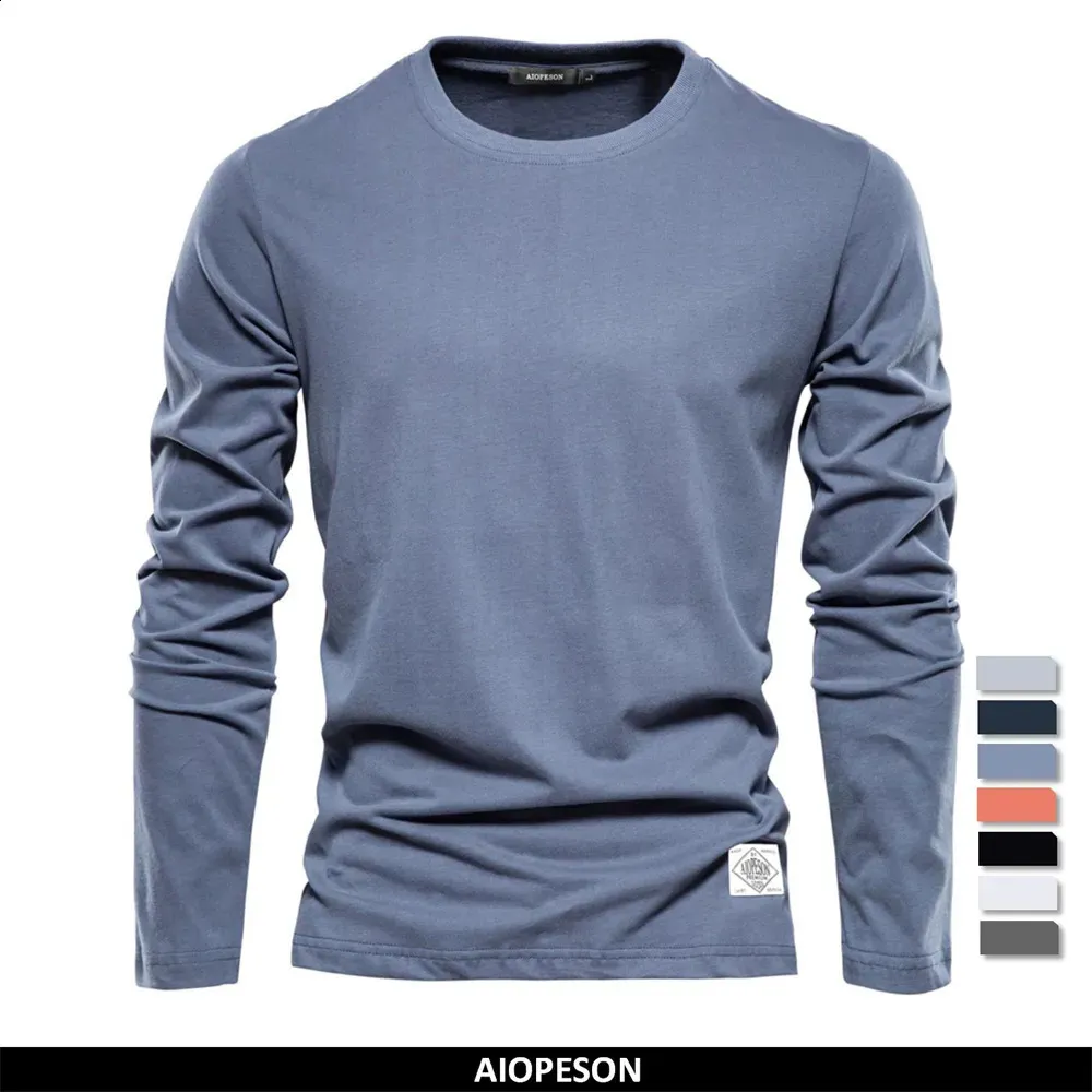 Men's T-Shirts 100% Cotton Long Sleeve T shirt For Men Solid Spring Casual Mens T-shirts High Quality Male Tops Classic Clothes Men's T-shirts 231118