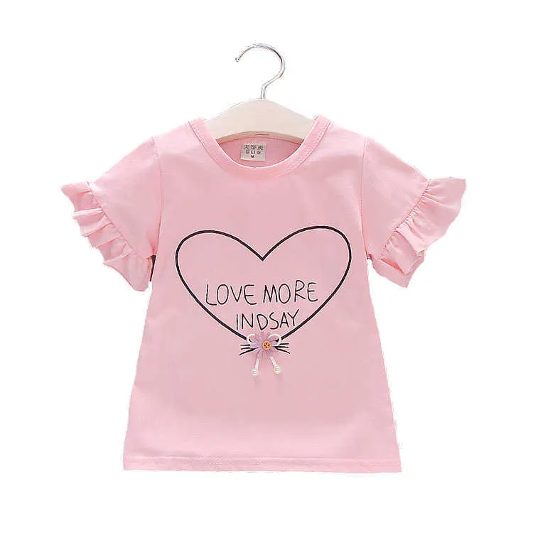 T-Shirts Girl's T-Shirt Yeni Varış Yaz Çocukları Pamuk Kısa Kollu Tee Toddlers Üstler Çocuk Moda Kıyafetleri 1-8t Kız Giysileri P230419