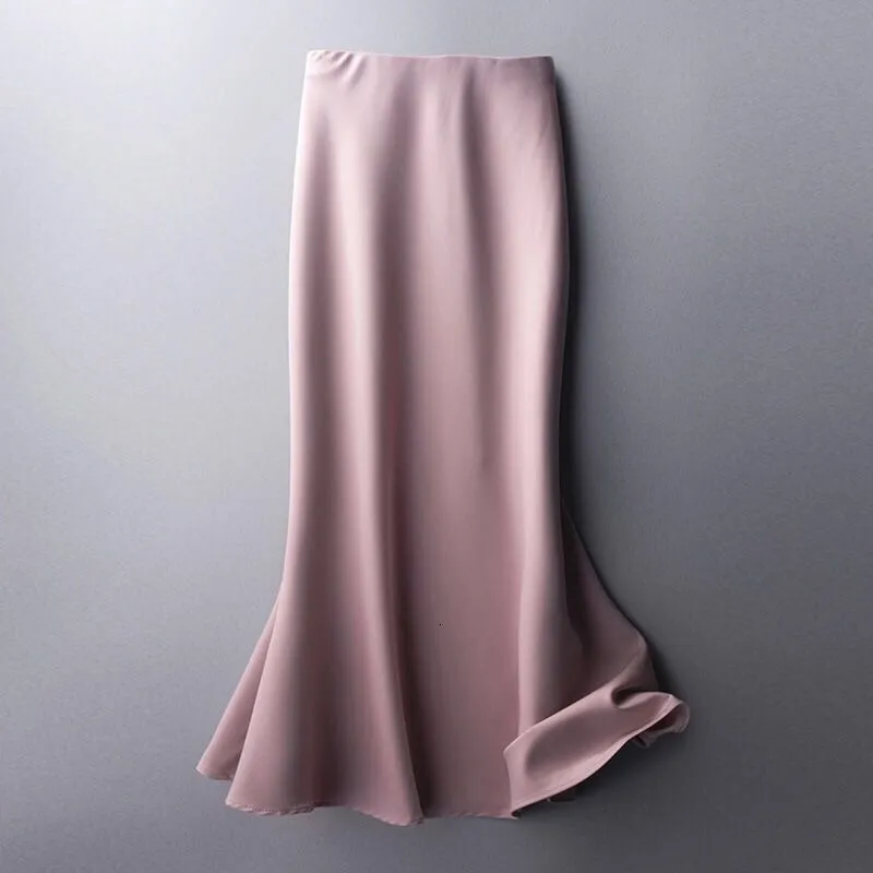 Skirts Summer Silk Midi Skirts Womens Korean England Style Satin Office Lady Simple Solid Elegant Faldas Mujer Moda Long Skirts Womens 230418