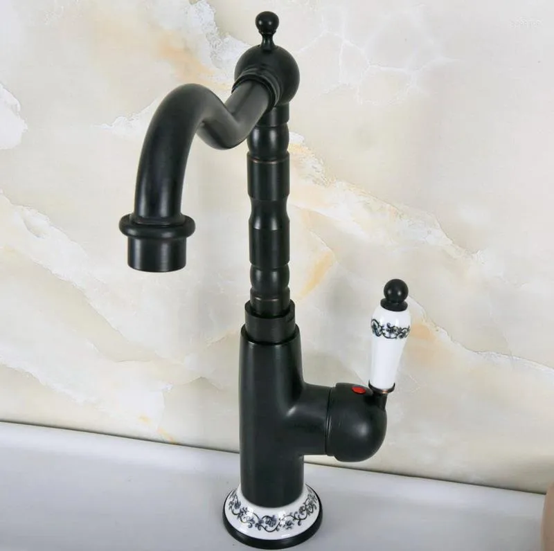 Kitchen Faucets Washbasin Faucet Black Finish Brass Single Handle Hole Deck Mounted Swivel Spout And Bathroom Sink Mixer Tap 2nf651