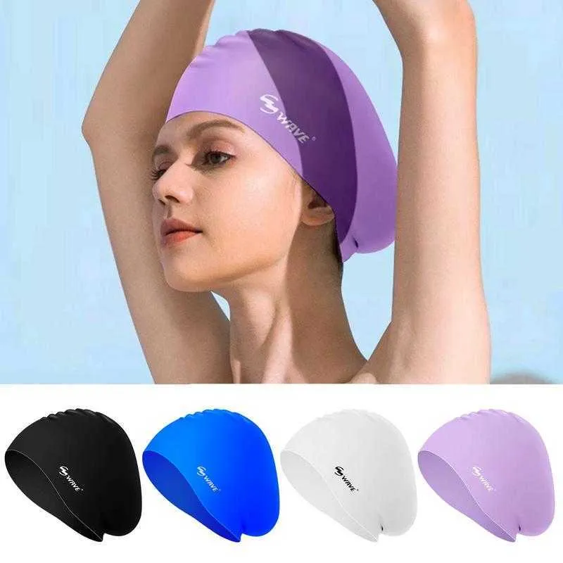 Cuffie da nuoto Donna Cuffia in silicone Silicone per capelli lunghi Trecce e dreadlock Doccia impermeabile bella P230418