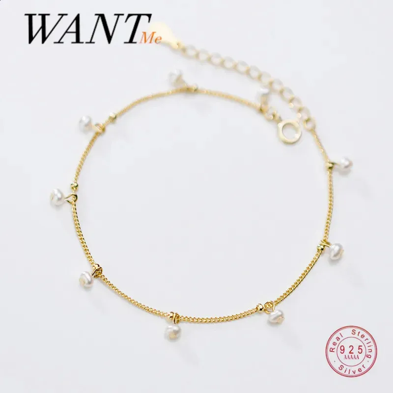 Chaîne WANTME minimaliste coréen réel 925 en argent Sterling baroque perle Punk lien chaîne bracelet à breloques pour les femmes adolescent fête bijoux cadeau 231118