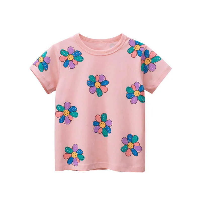 Camisetas 2-8t Cotton Flower Girls Kid Tshirt Costa de verão Roupas de verão curta Top infantil camiseta floral