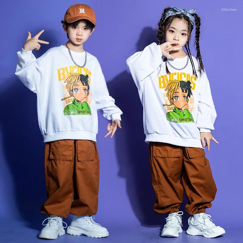 Scene Wear Kids Teenage Kpop Outfits Hip Hop Clothing White Shirt Topps Joggger Cargo Pants For Girl Boy Jazz Street Dance Costume Clothes