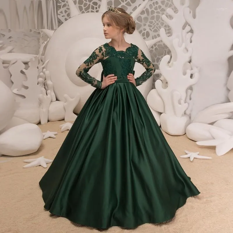 Girl Dresses Children's Princess Skirt Evening Dress Wedding Long Sleeve Stage Host Piano Performance Suit Flower