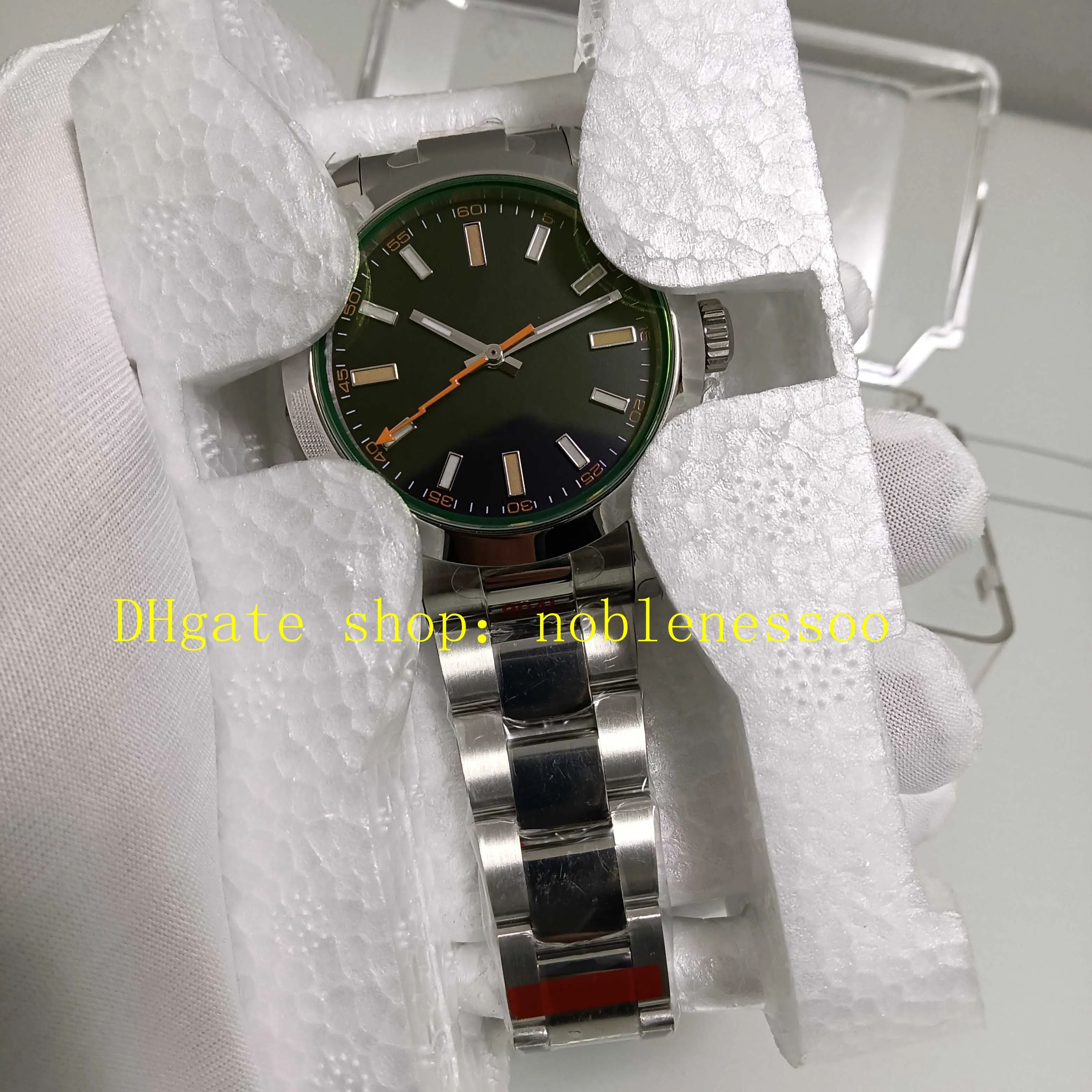 2 Color 40mm Automatic Watches Real Picture Mens 116400 Black Green Dial Orange hand Smooth Bezel 904L Steel Bracelet Gmf Cal.3131 Movement GM Mechanical Watch