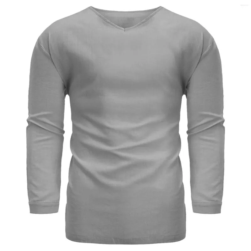 T-shirt da uomo T-shirt da uomo tinta unita con scollo a V T-shirt a maniche lunghe Top in poliestere T-shirt traspirante Top Holiday Beach Party Casual Uomo