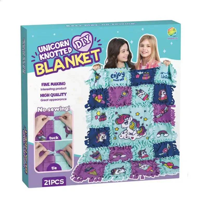 Giochi di società Artigianato Coperta annodata fai-da-te Playset Unicorni Kit per realizzare Coperte fatte a mano per bambini Giocattolo per ragazze Compleanno Regalo di Natale 231118