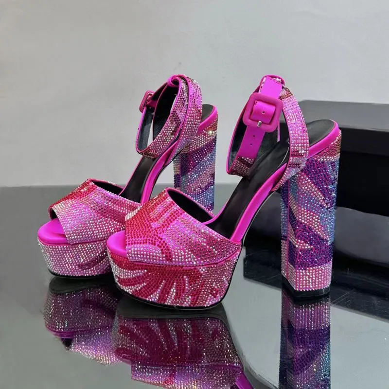 Strass sandalen Ontwerpers dames platform hakken kledingschoenen Hak Avondschoenen Verfraaid Enkelbandje 14CM hoge hakken vrouwen sandaal