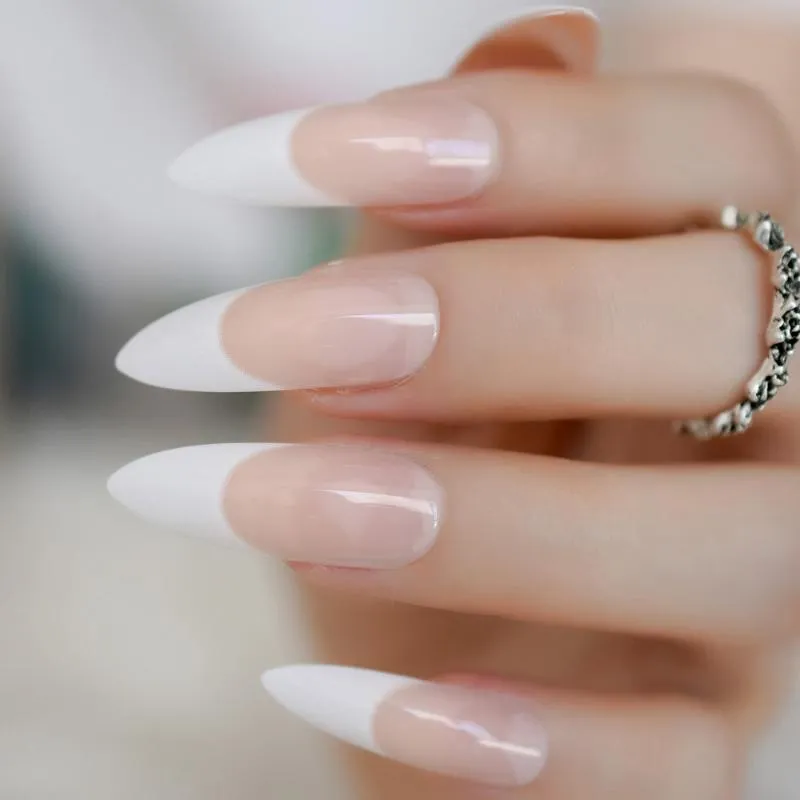 Beauty Guru Long Almond Beige Glossy Press On Nails – RainyRoses