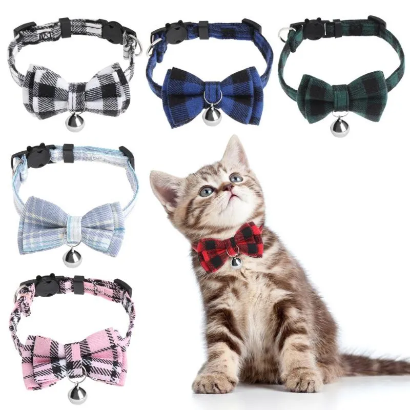 Cat Collars & Leads Collier Kittens With Bell Grid Collar Bow Kitten Puppy Cats Pet Supplies