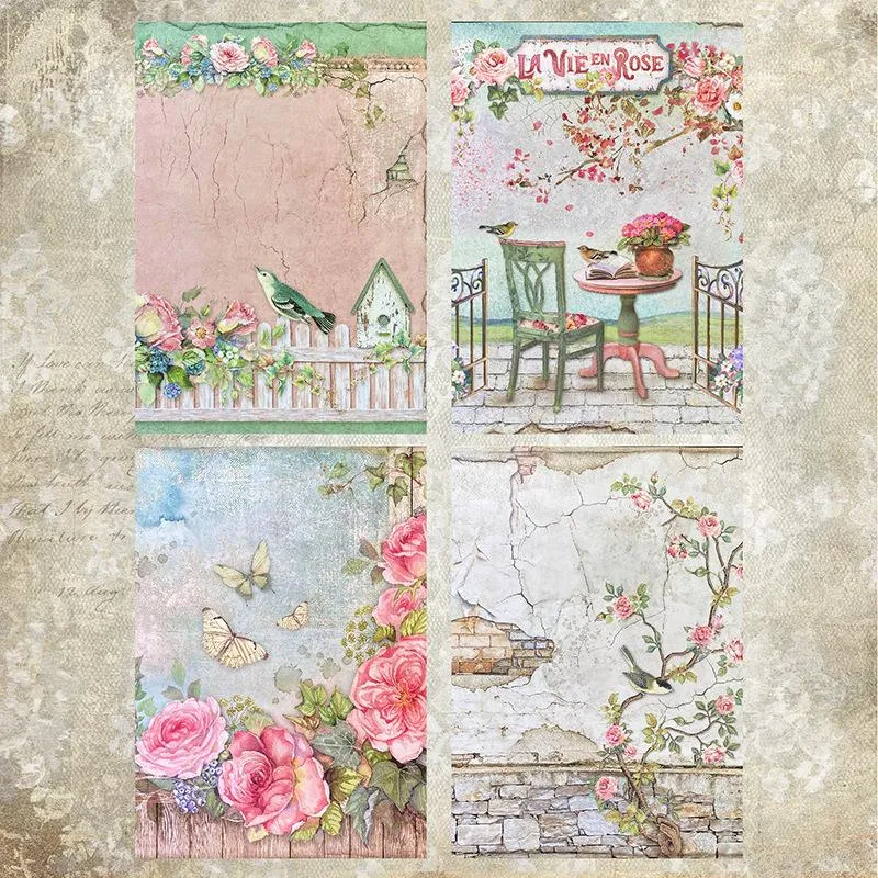 Vintage Gift Wrap ZFPARTY 8sheets A5 Size Vintage Flower Style