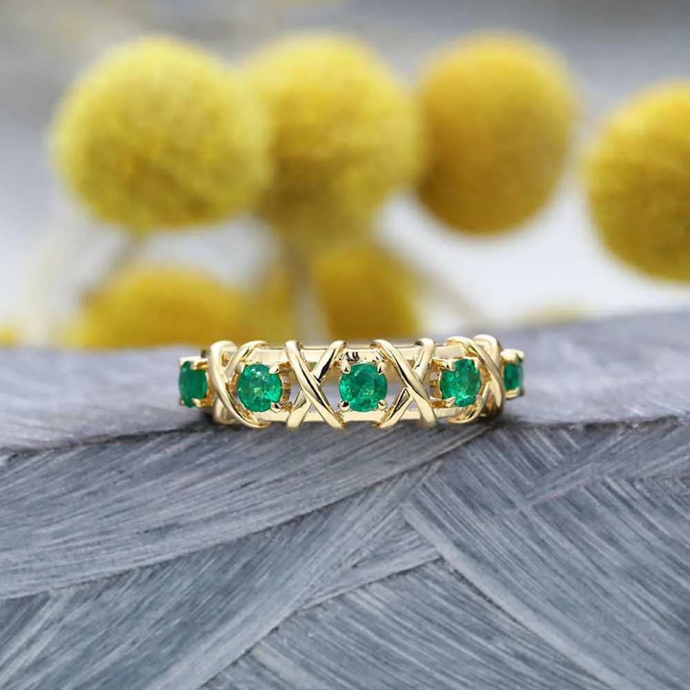 Bande Anneaux Anneau Pour Les Femmes De Luxe Entrelacé Évidé Vert Zircon Jaune Clair Or Couleur Nouveaux Bijoux De Mode Cadeaux KBR302