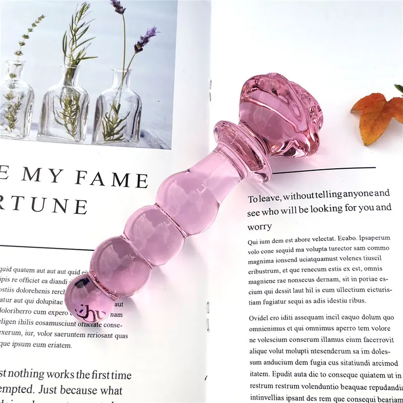 Dildo de vidro formato rosa plug anal rosa para mulher_voghion.com